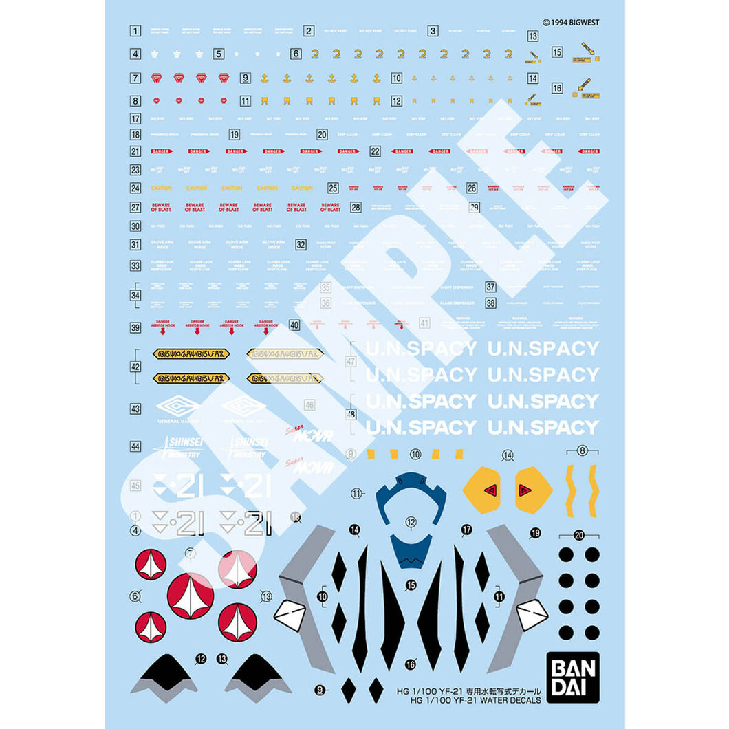 HG 1/100 YF-21 WATER DECAL